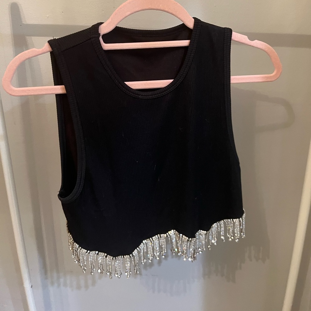 Black cropped tank top with hanging Jewels